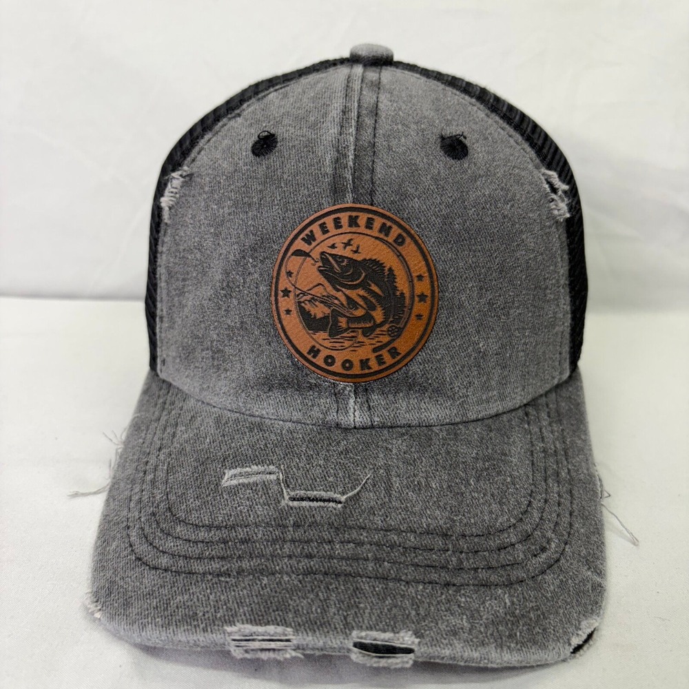 Unbranded Trucker Hat Weekend Hooker Fishing Mens OSFM Gray Distressed Mesh